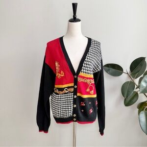 Women's Classic Equestrian Cardigan Bit Bridle Crest Houndstooth Buckle S